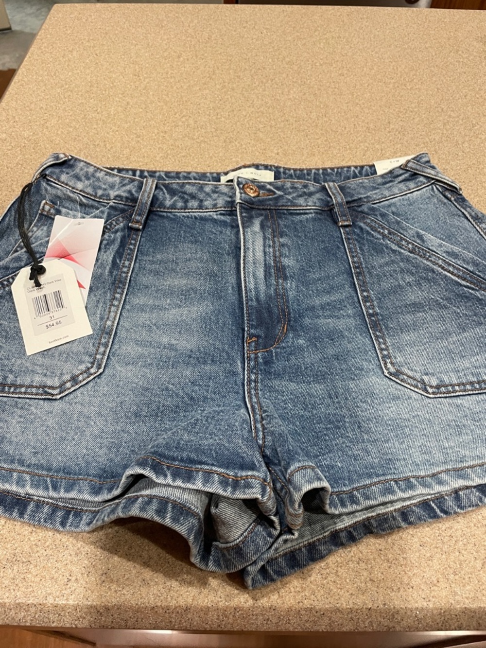 Cleo + Wolf size 31 High-Rise Blue Denim Jean Shorts with Front Patch Pockets
